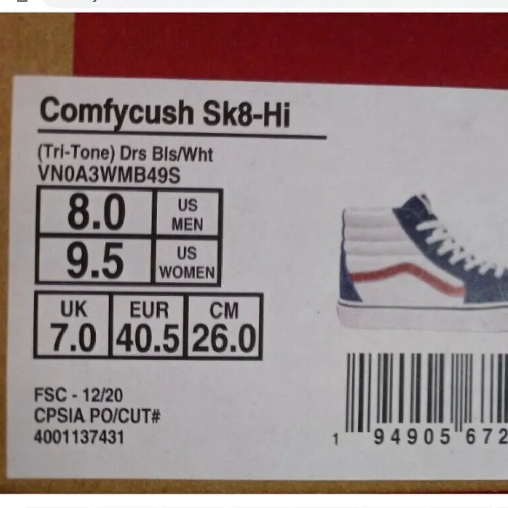 Vans Sk8-Hi Tritone Dress Blues Men's 8/Women's 9.5 VN0A3WMB49S